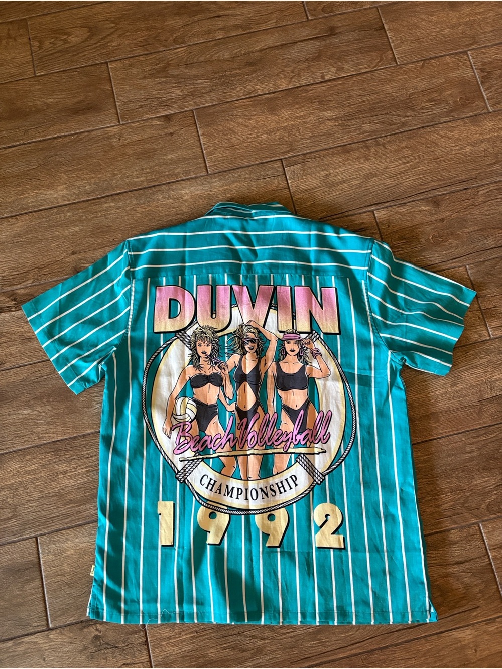 Duvin Teal-Striped Short Sleeve Button Down Shirt